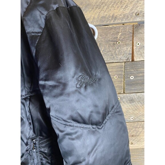 Guess Women's Sz L Black Puffer Jacket Faux Fur Hood Lined Coat - Picture 6 of 13